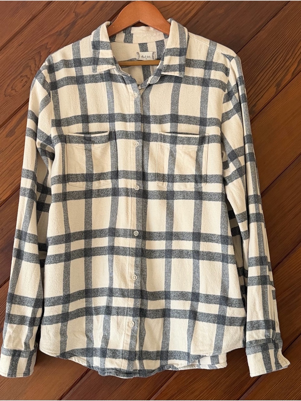 Altar’d State Flannel Button Up Shirt Cream Grey Plaid XL